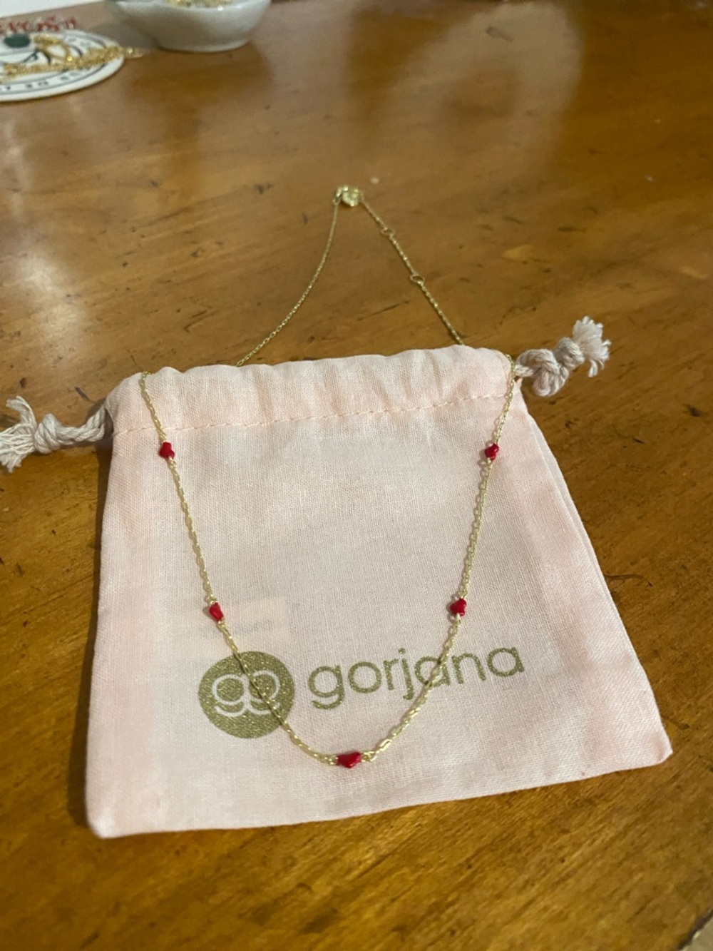 Gorjana Gold Chain Necklace with Red Bead Accents